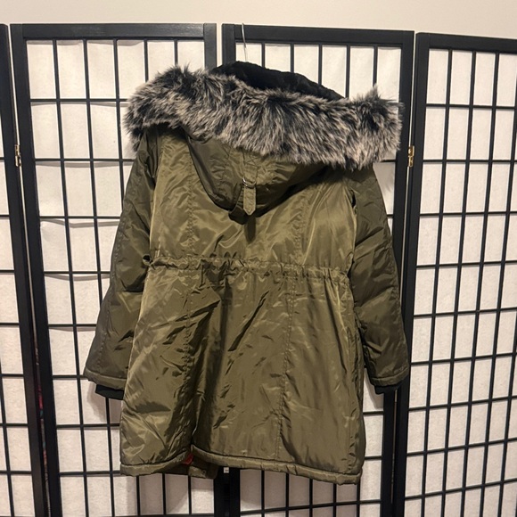 Steve Madden Olive Puffer Coat with Black Fur Hood - Picture 6 of 8